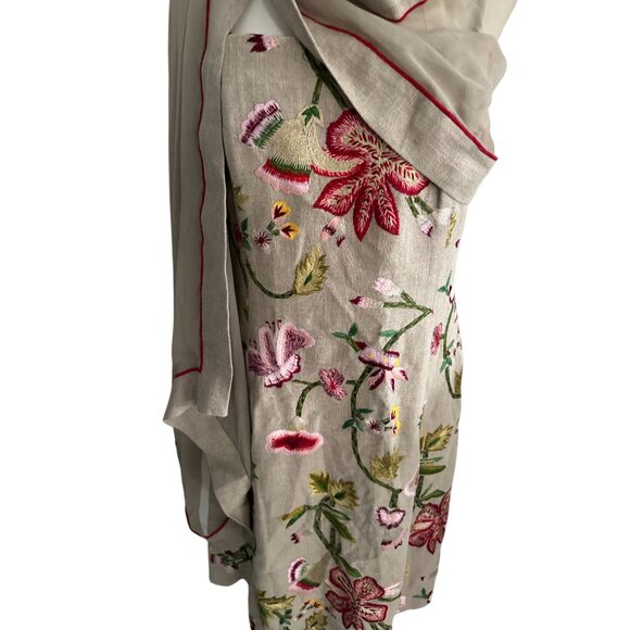 CARLISLE 100% Linen Floral Embroidered Dress and Matching Scarf Shawl - Picture 6 of 14
